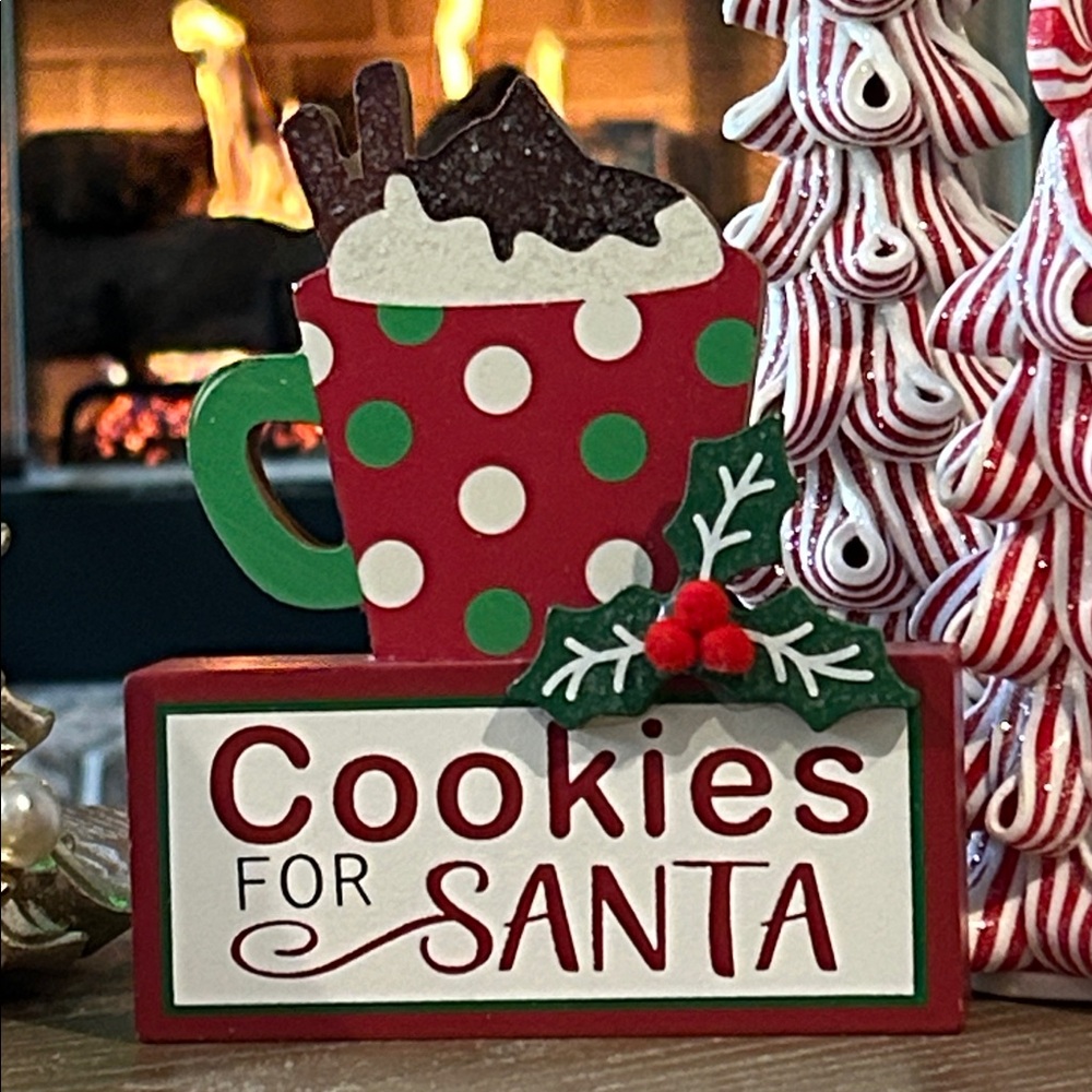 NEW! Peppermint Christmas Hot Chocolate Cocoa Cookies for Santa Wood Sign